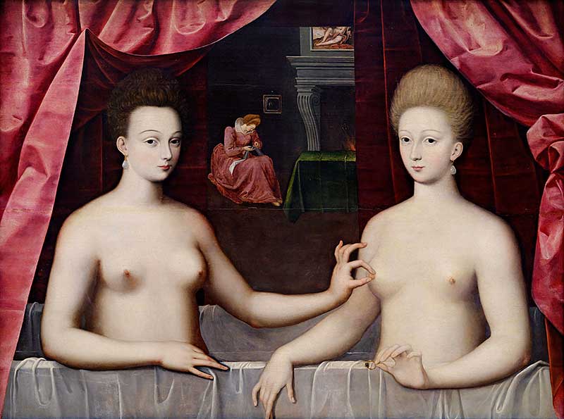 Gabrielle d’Estrées i jedna z jej sióstr, ok. 1594 r. Nagie flirciary szkoły z Fontaineblau. DlaKultury.pl