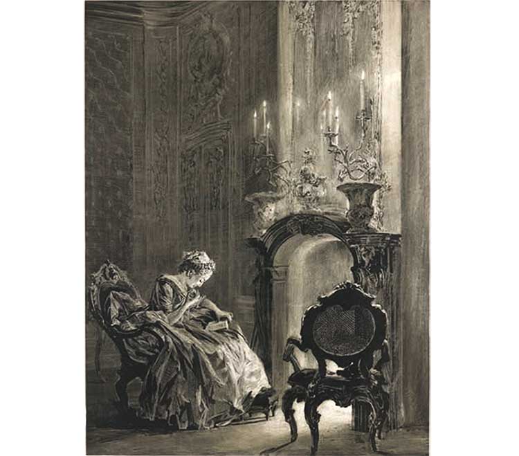 Adolph Menzel, Dama czytająca przy kominku